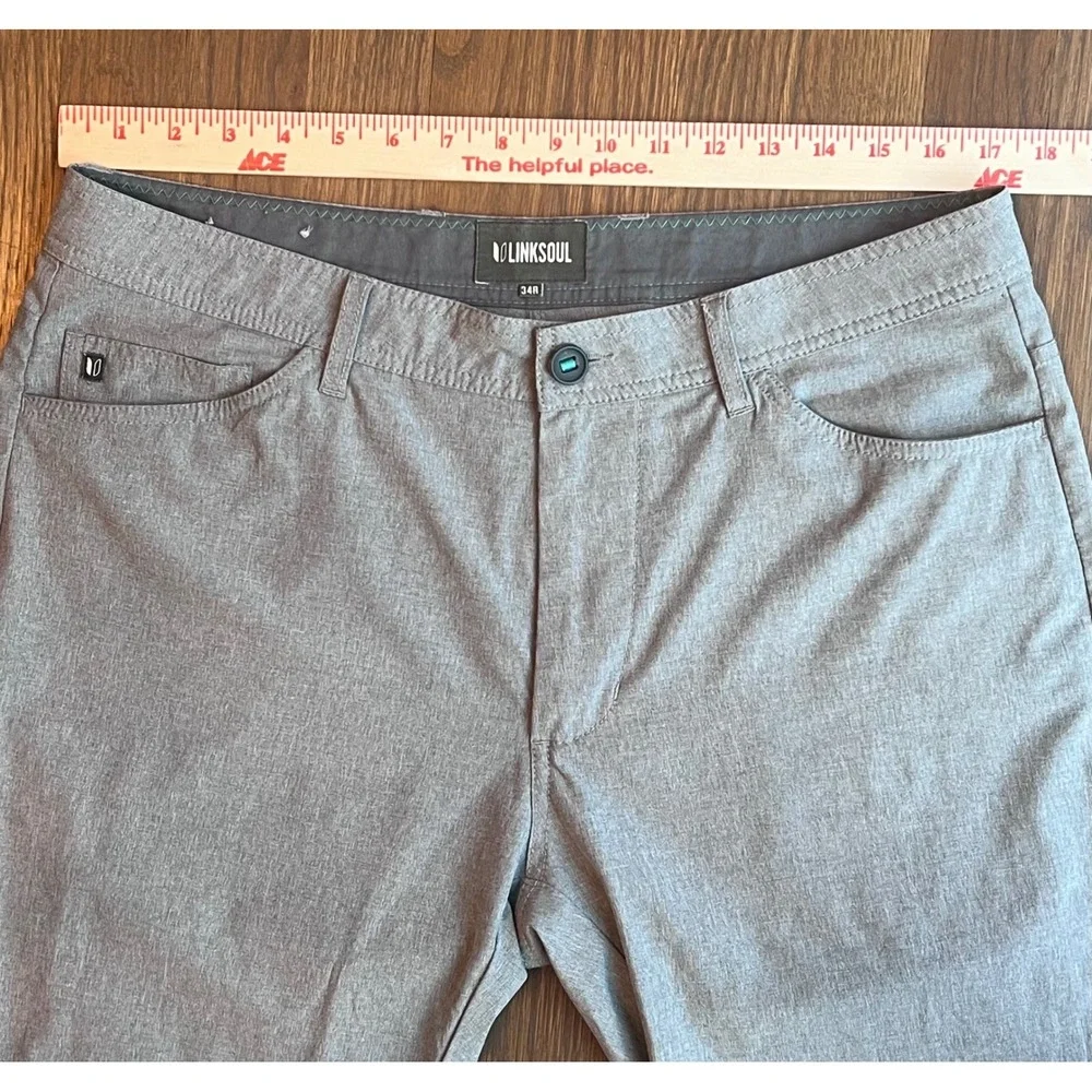 Linksoul Boardwalker Mens 34R Grey Heather Performance Golf Pants Straight Leg